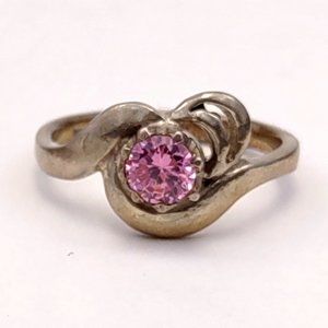 Vintage Silver Ring with Pink Center Stone